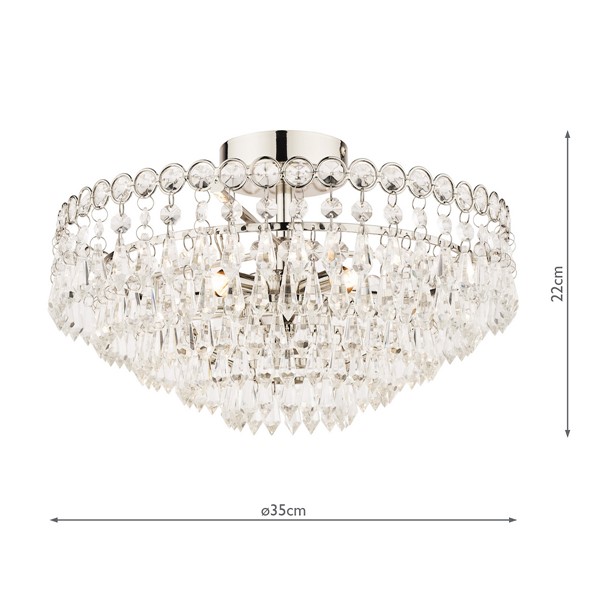 (image for) Laura Ashley Enid 5lt Semi Flush Polished Nickel Crystal